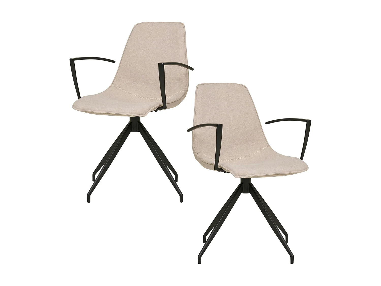 Chaise pivotante beige sable avec accoudoirs et motif couture (lot de 2) AMSTERDAM
