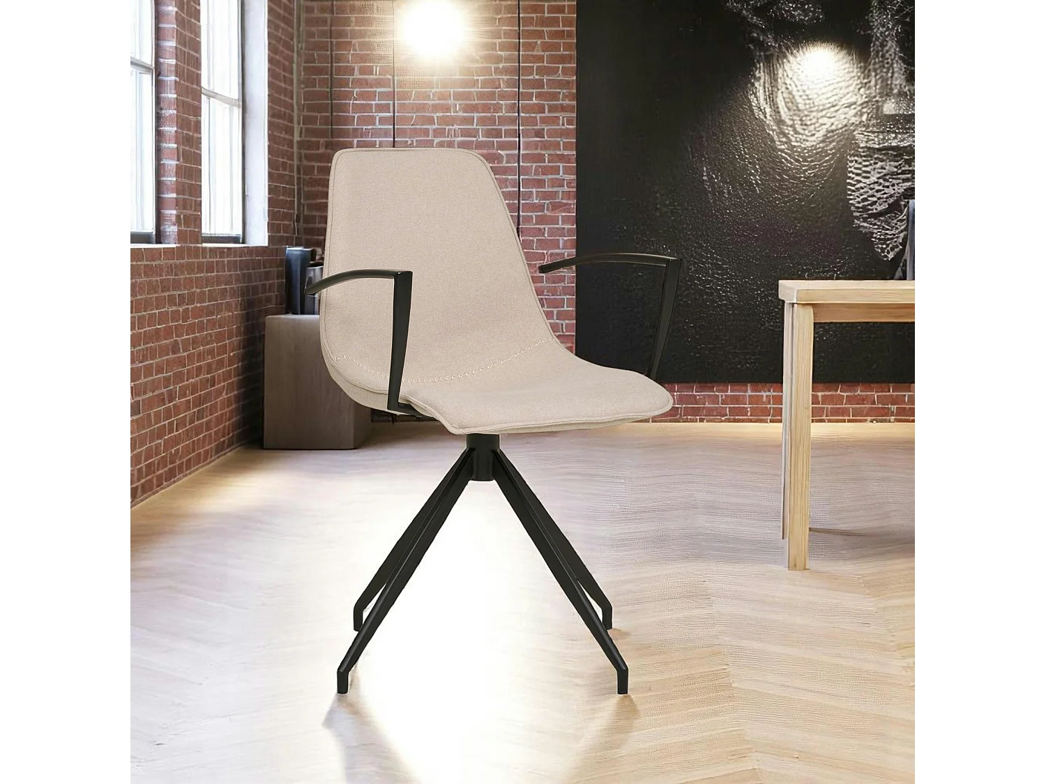 Chaise pivotante beige sable avec accoudoirs et motif couture (lot de 2) AMSTERDAM