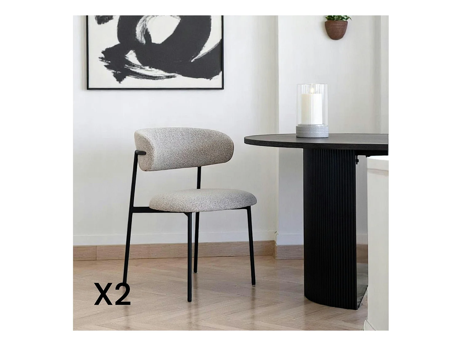 Chaise de salle à manger sable en bouclette avec dossier arrondi (lot de 2) MONTREUX