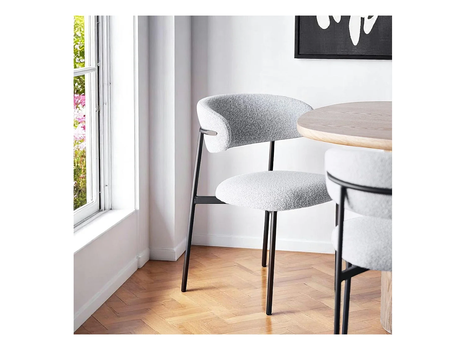 Chaise de salle à manger sable en bouclette avec dossier arrondi (lot de 2) MONTREUX