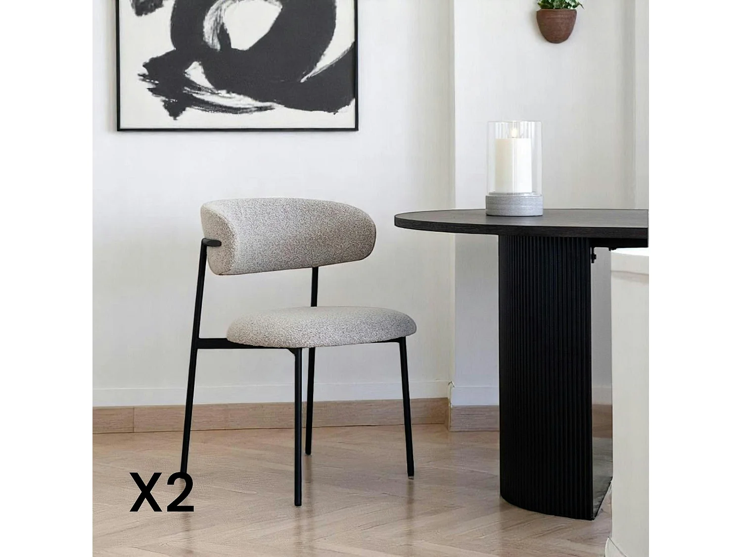 Chaise de salle à manger sable en bouclette avec dossier arrondi (lot de 2) MONTREUX