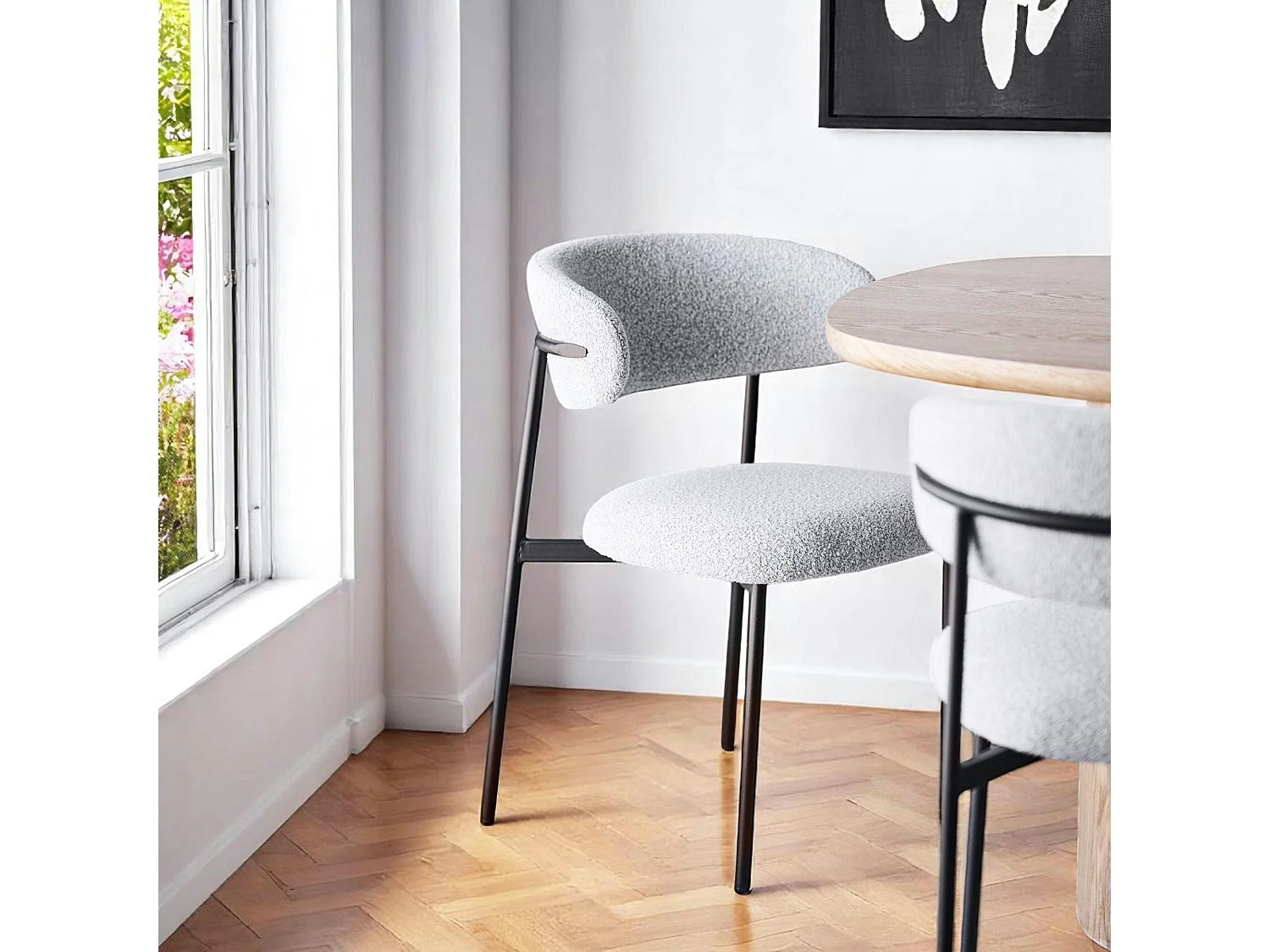 Chaise de salle à manger sable en bouclette avec dossier arrondi (lot de 2) MONTREUX