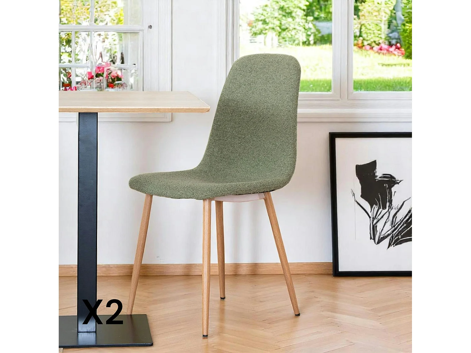 Chaise de salle à manger verte en tissu bouclette (lot de 2) BERLIN