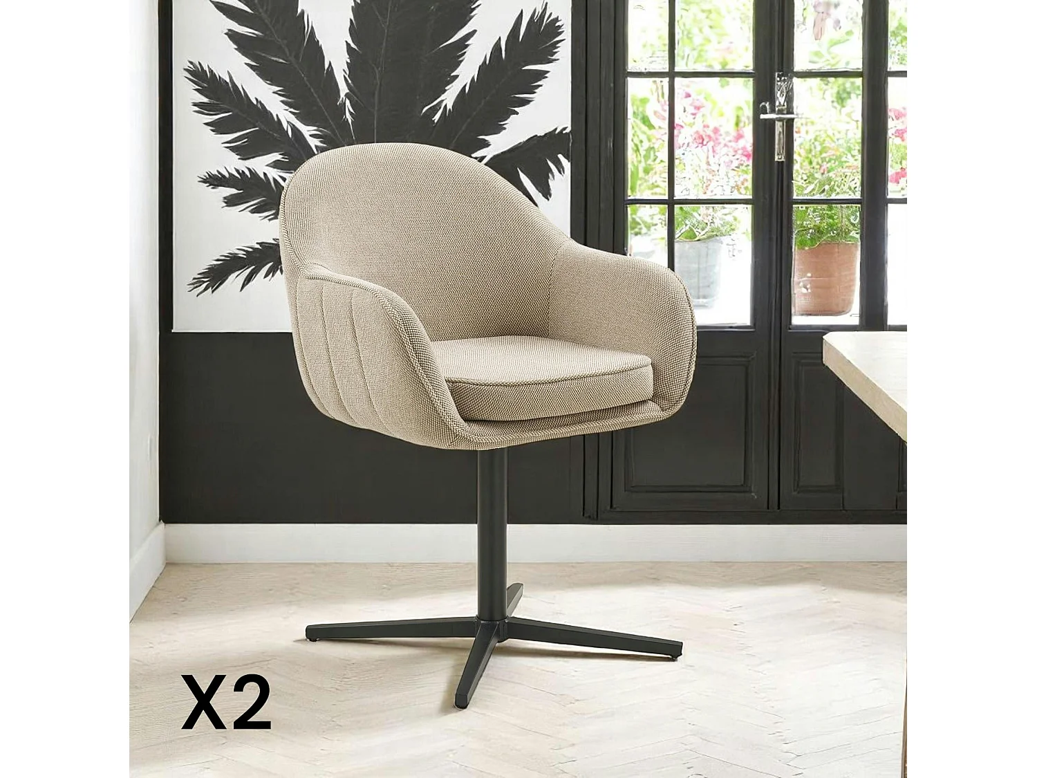 Chaise pivotante gris clair avec dossier rond et piètement noir (lot de 2) MONTREUX