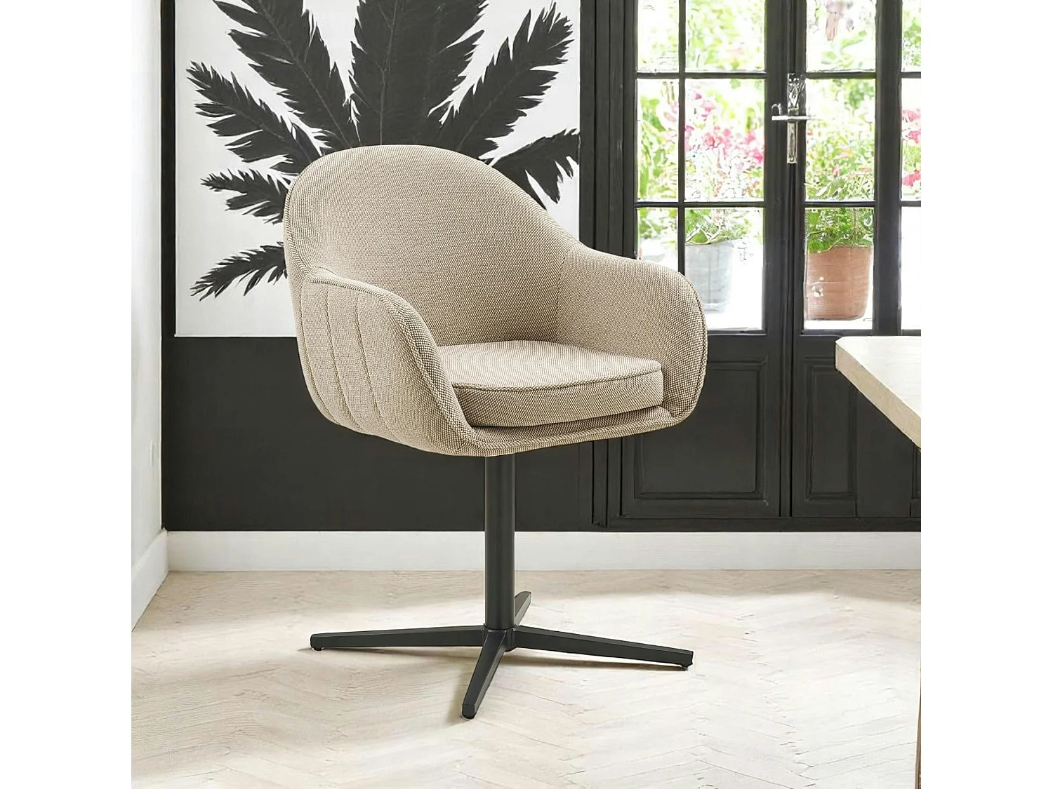 Chaise pivotante gris clair avec dossier rond et piètement noir (lot de 2) MONTREUX