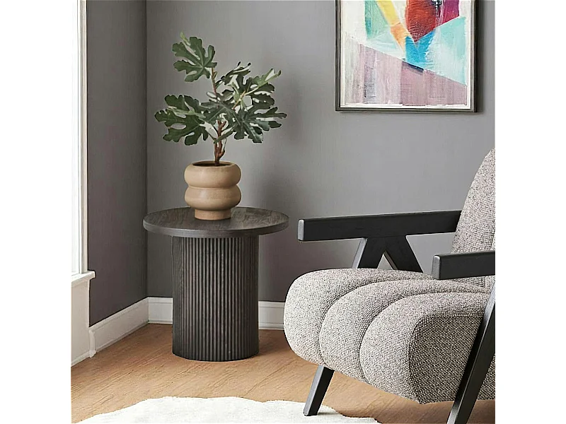 Bout de canapé rond effet bois foncé MATERA