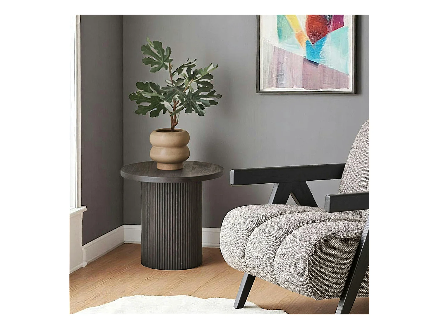 Bout de canapé rond effet bois foncé MATERA