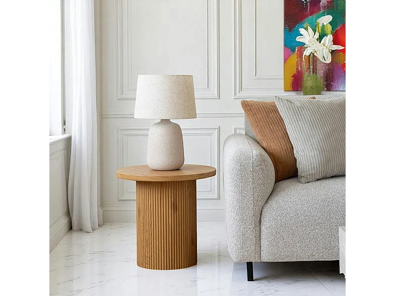 Bout de canapé rond effet bois blond MATERA