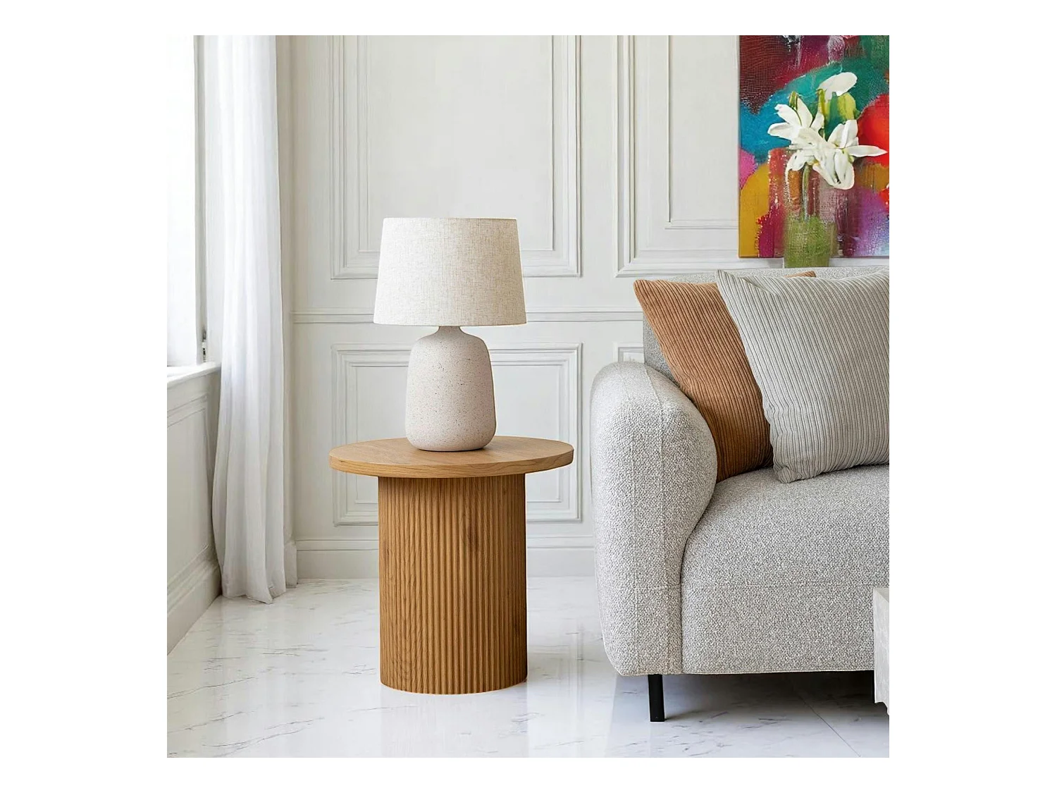 Bout de canapé rond effet bois blond MATERA