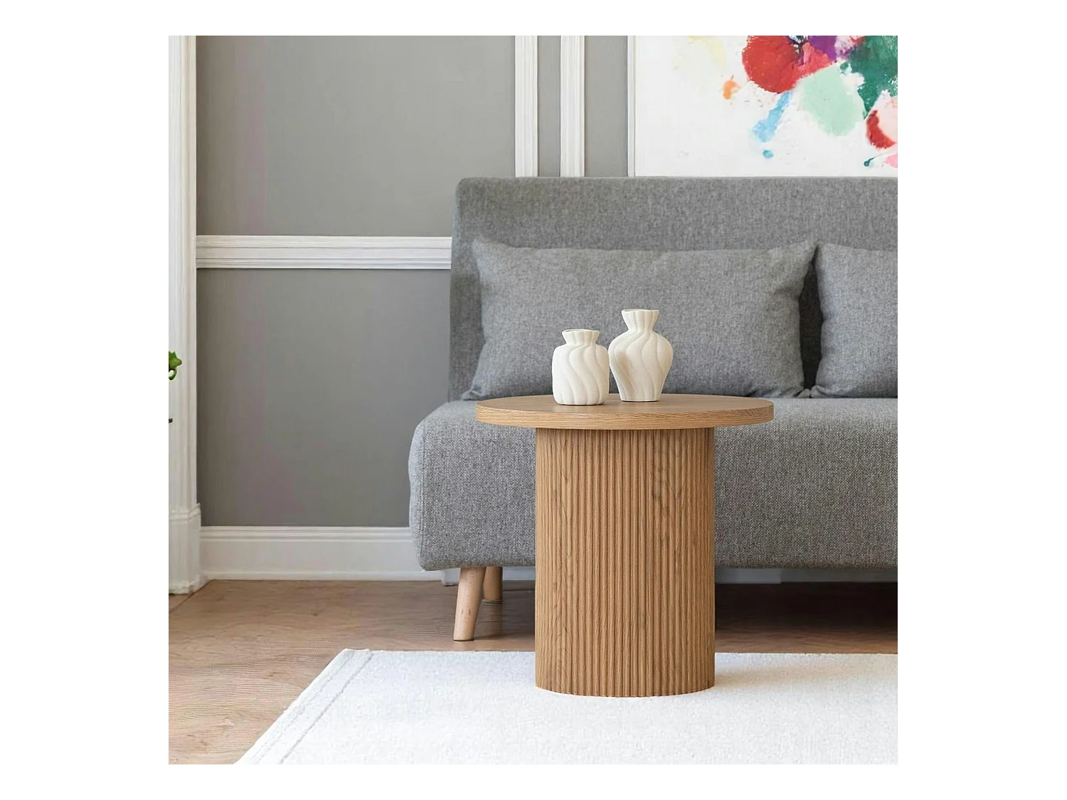 Bout de canapé rond effet bois blond MATERA