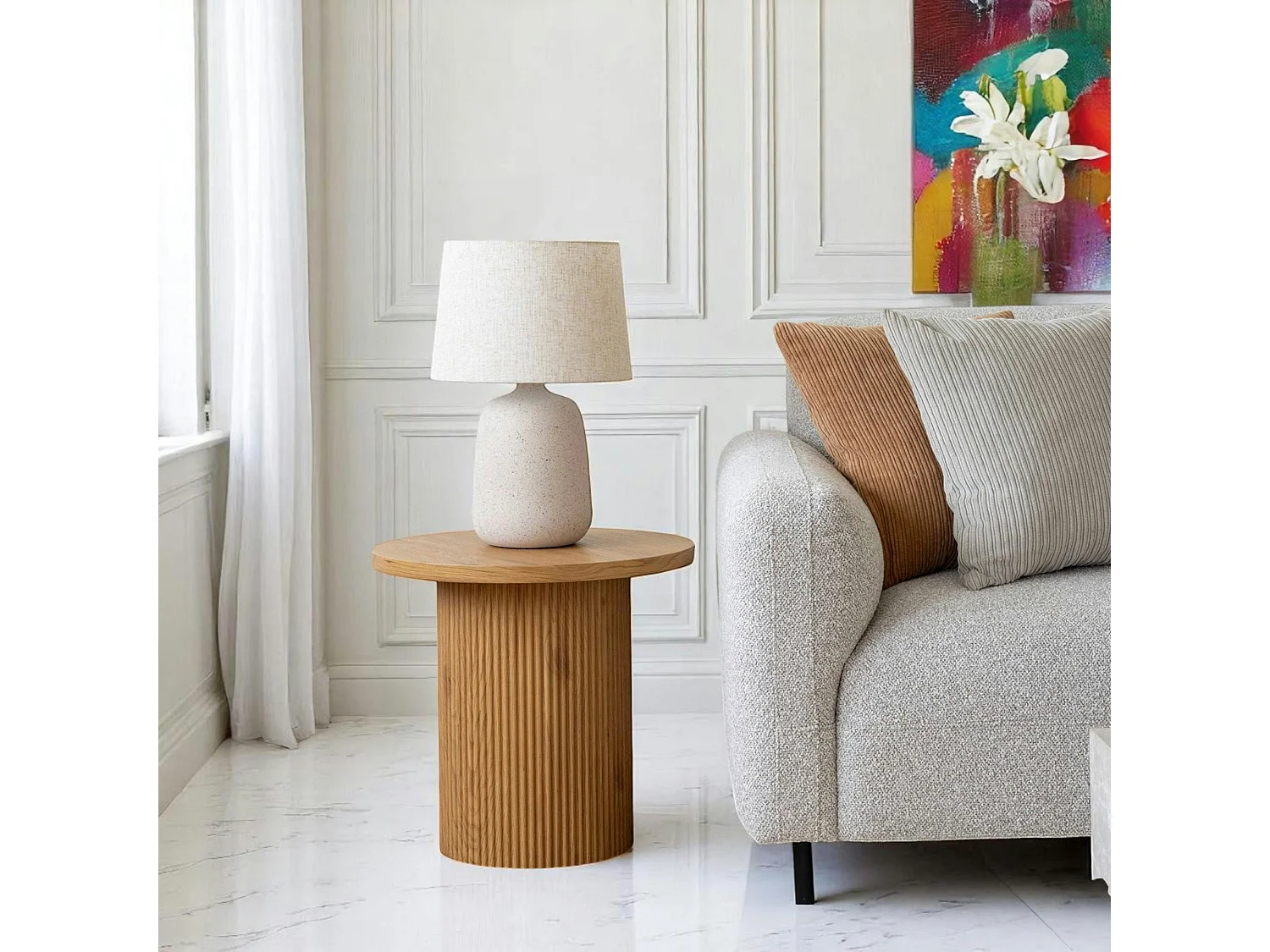 Bout de canapé rond effet bois blond MATERA