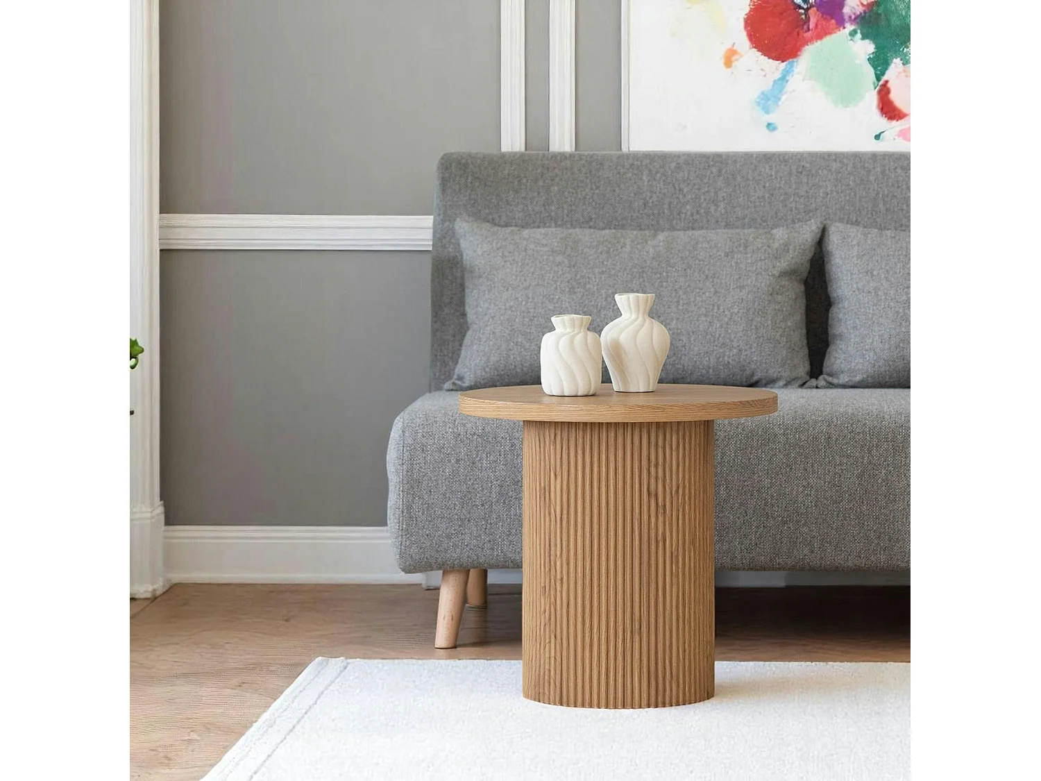 Bout de canapé rond effet bois blond MATERA