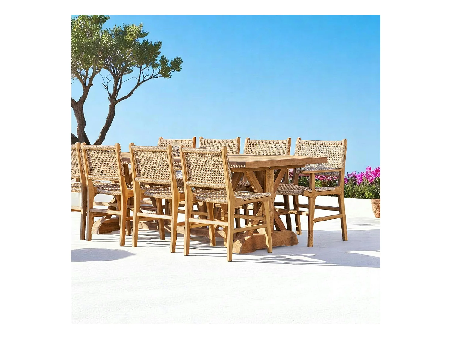 Chaise de jardin en teck et résine tressée avec accoudoirs (lot de 2) MENDOZA