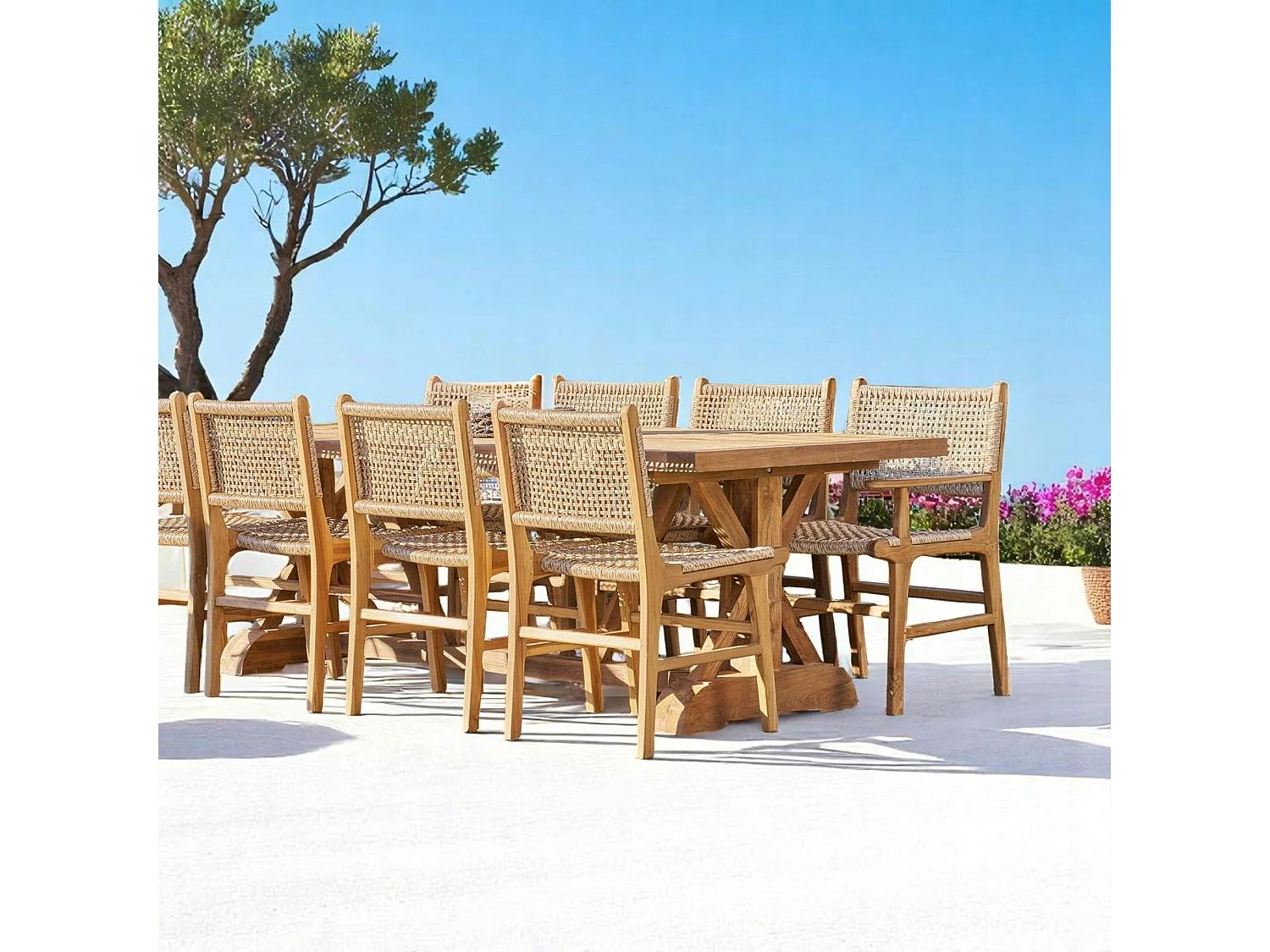 Chaise de jardin en teck et résine tressée avec accoudoirs (lot de 2) MENDOZA