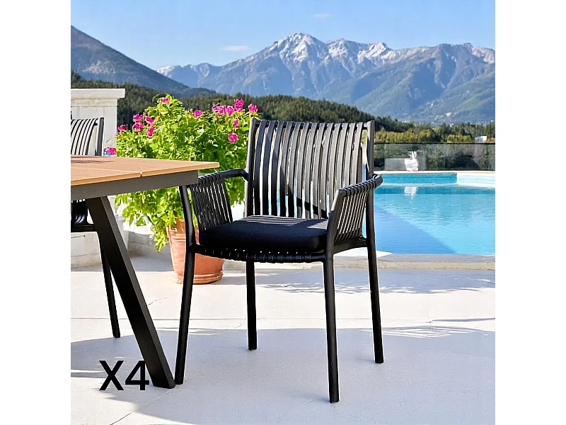 Chaise de jardin noire (lot de 4) MENDOZA