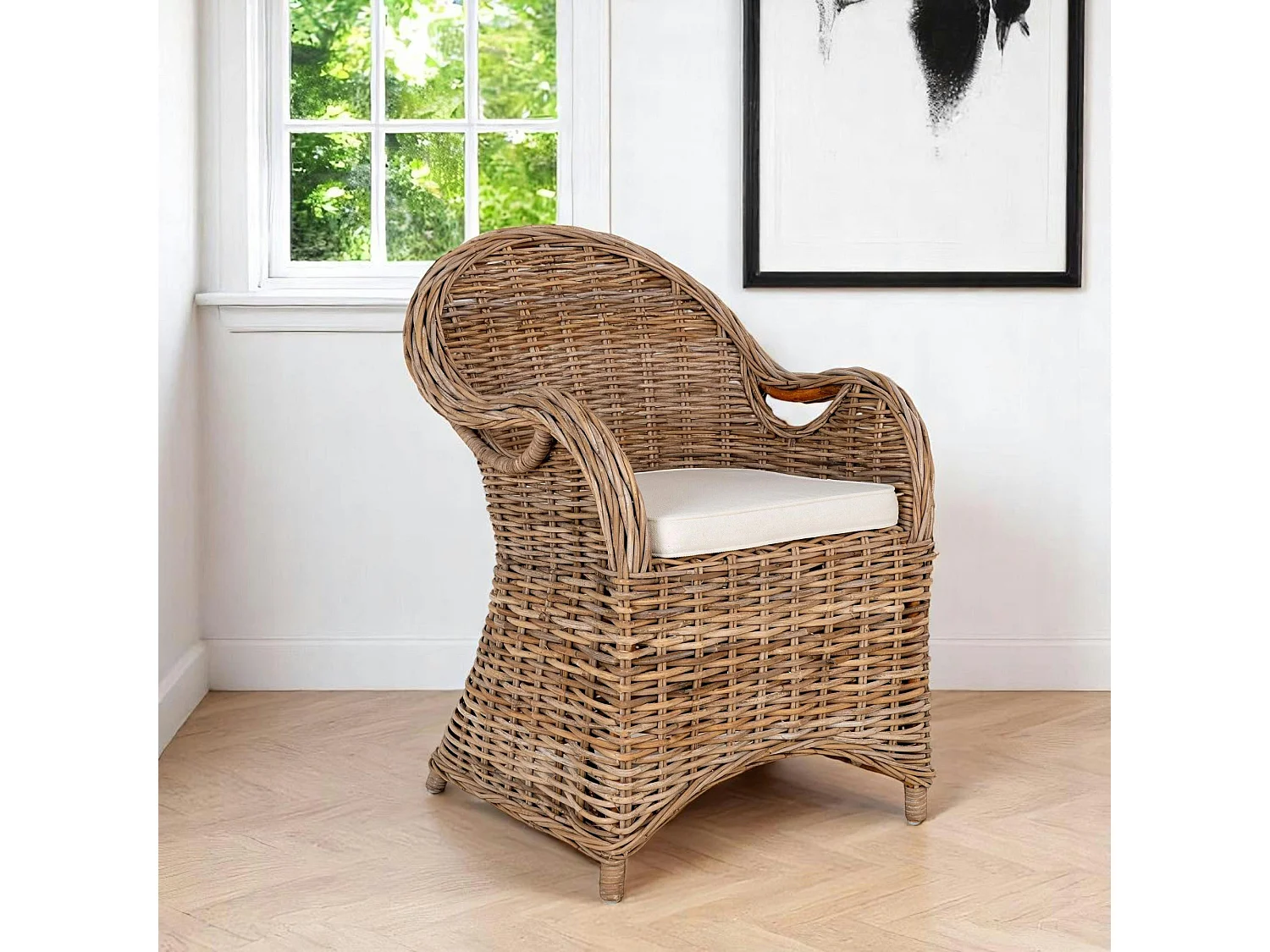 Fauteuil de jardin en rotin gris avec coussin d'assise MENDOZA