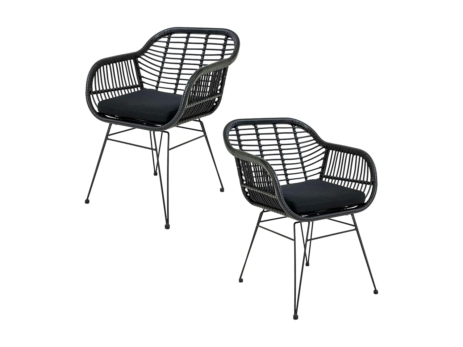 Chaise de jardin noire en rotin synthétique avec accoudoirs et coussin d'assise (lot de 2) IBIZA