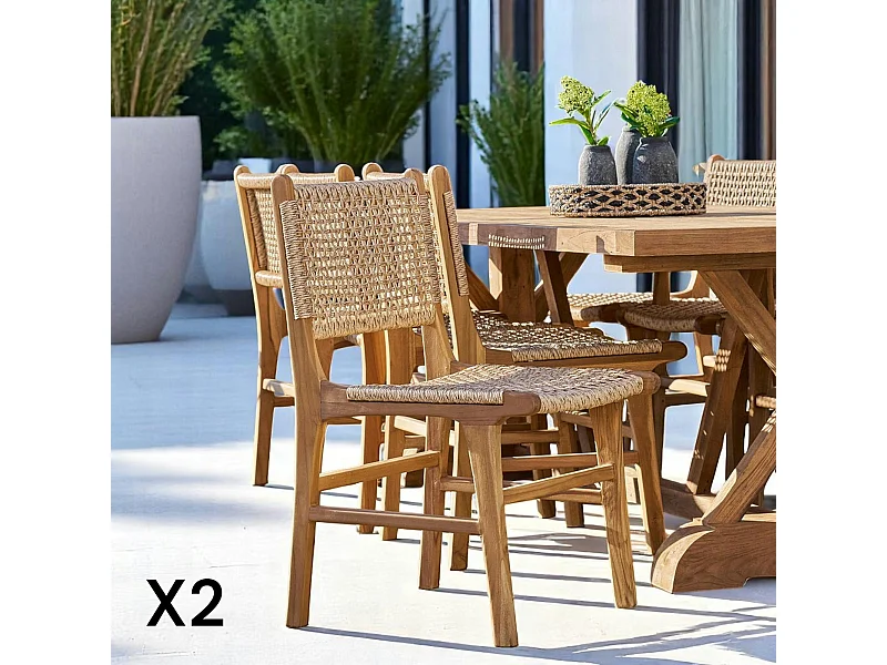 Chaise de jardin en teck et résine tressée (lot de 2) MENDOZA
