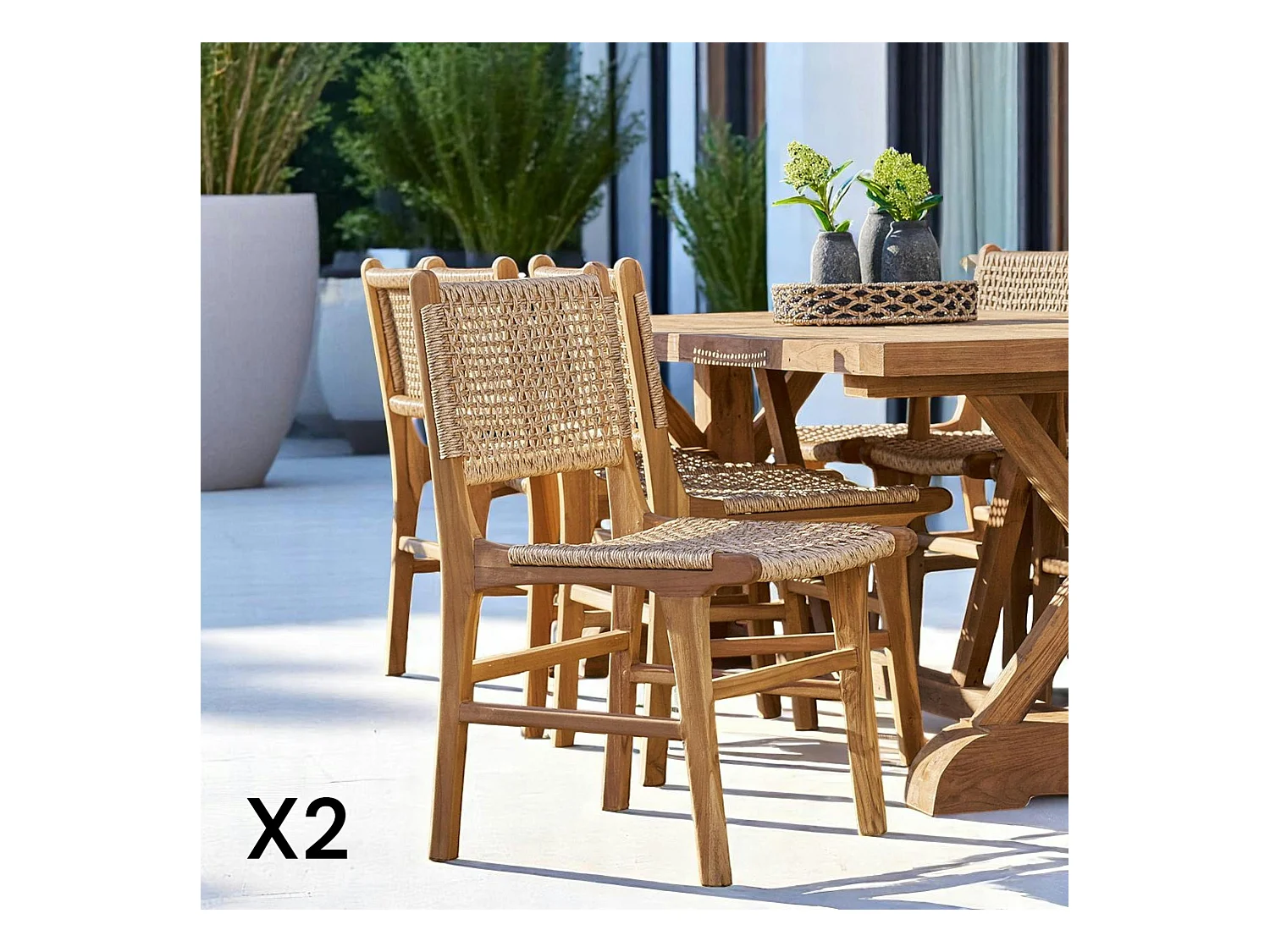 Chaise de jardin en teck et résine tressée (lot de 2) MENDOZA