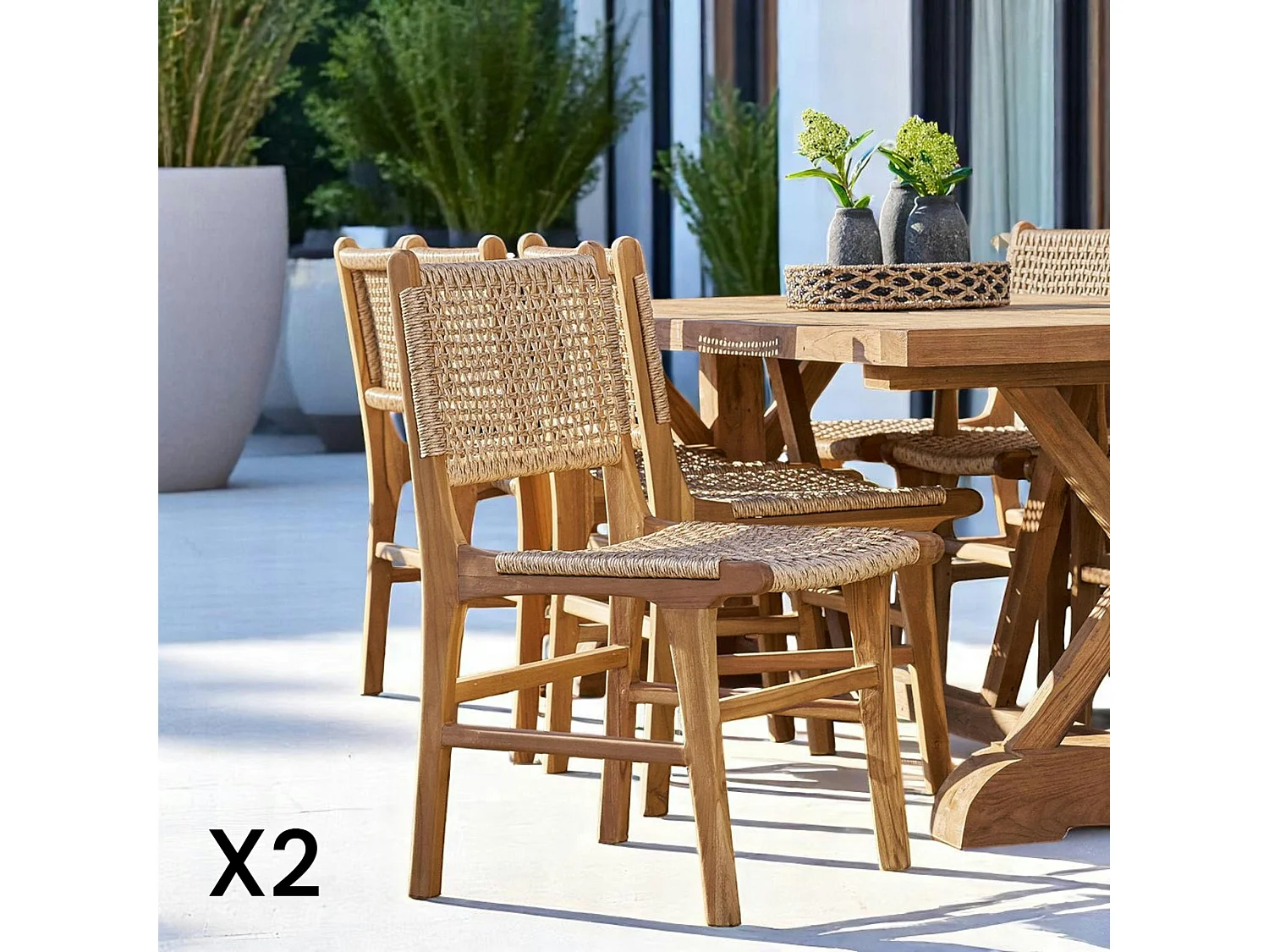 Chaise de jardin en teck et résine tressée (lot de 2) MENDOZA