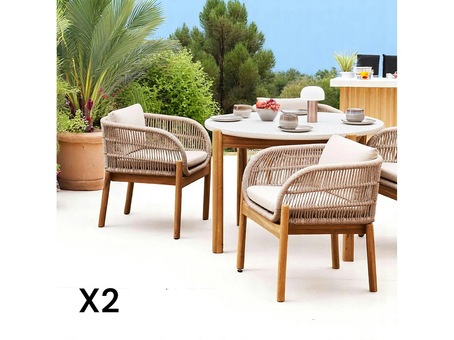 Chaise de jardin en bois d'acacia et corde tressée (lot de 2) MENDOZA