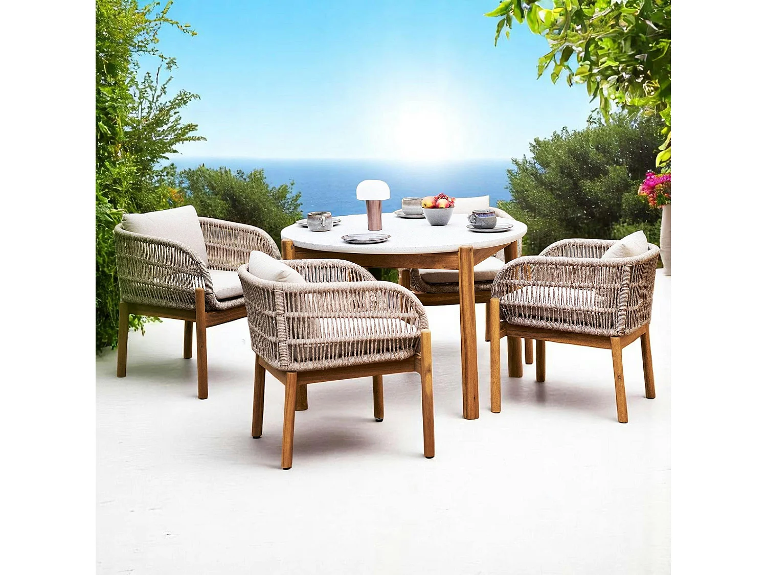 Chaise de jardin en bois d'acacia et corde tressée (lot de 2) MENDOZA