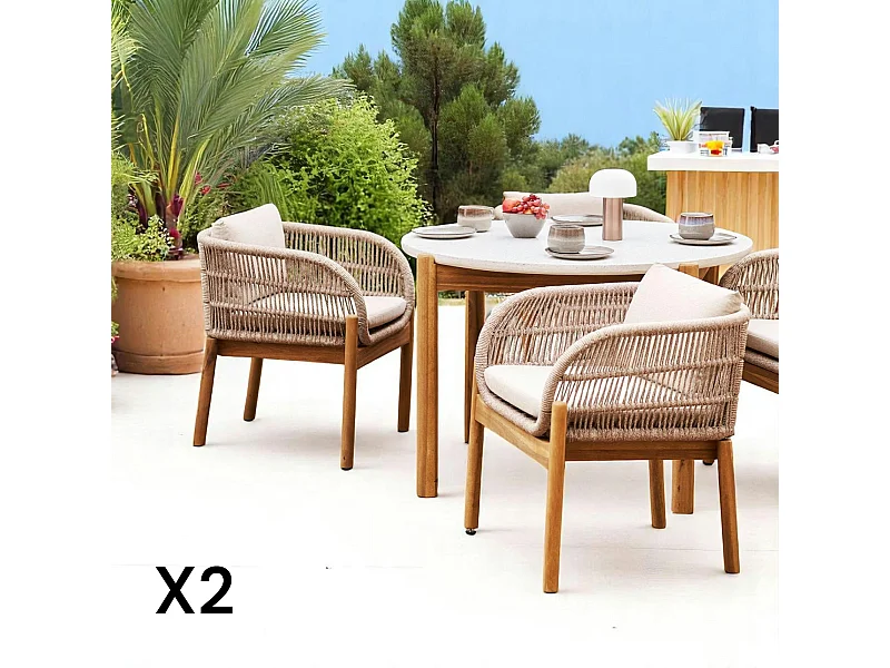 Chaise de jardin en bois d'acacia et corde tressée (lot de 2) MENDOZA