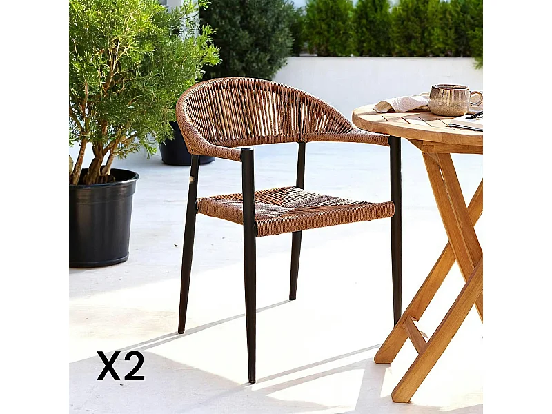 Chaise de jardin noire en résine tressée et aluminium (lot de 2) MENDOZA