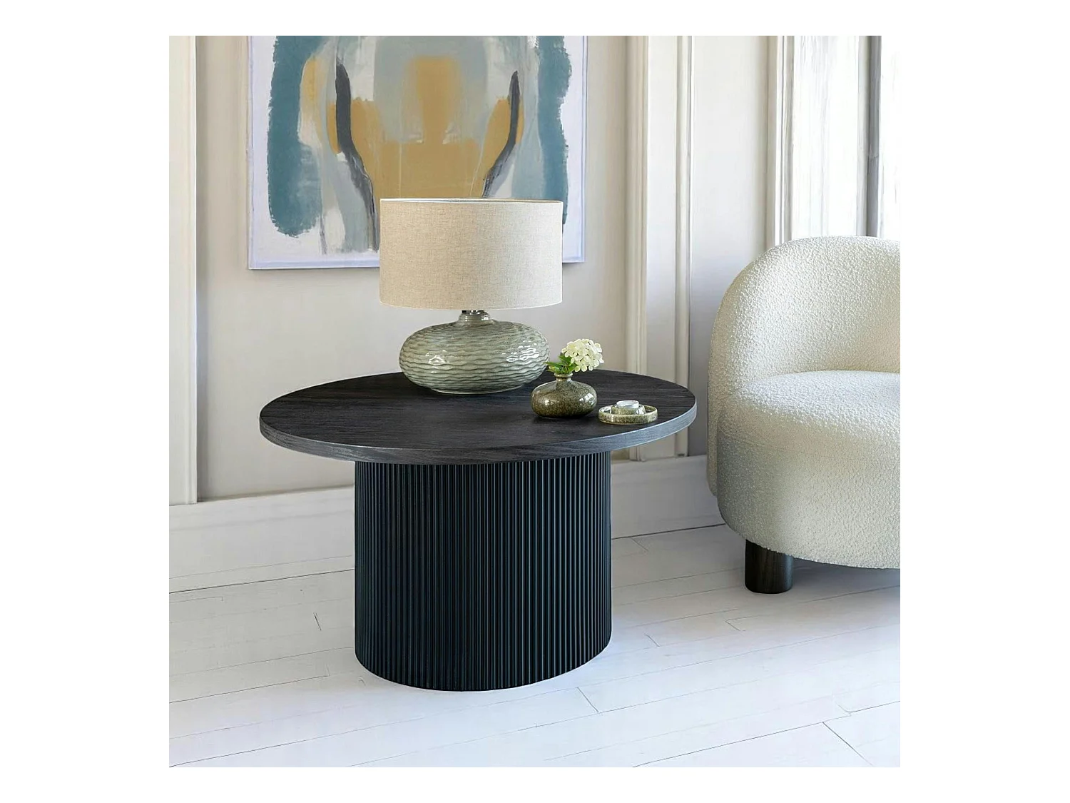 Table basse ronde effet bois foncé ø80 cm MATERA