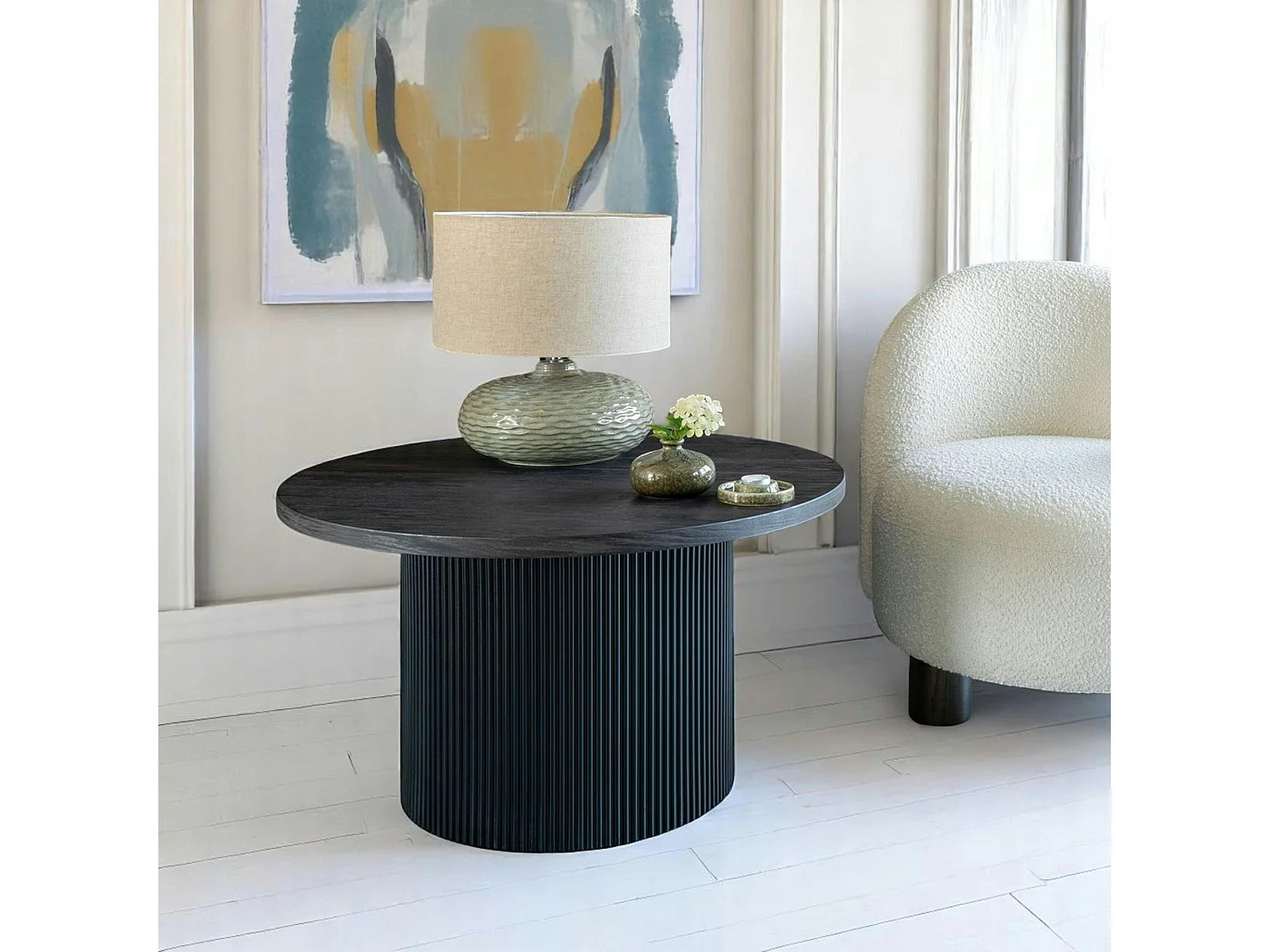 Table basse ronde effet bois foncé ø80 cm MATERA