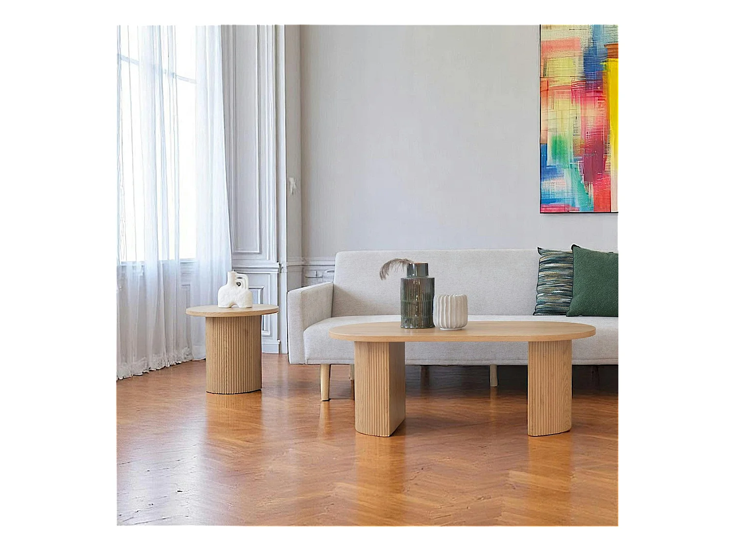 Table basse ovale effet bois blond MATERA