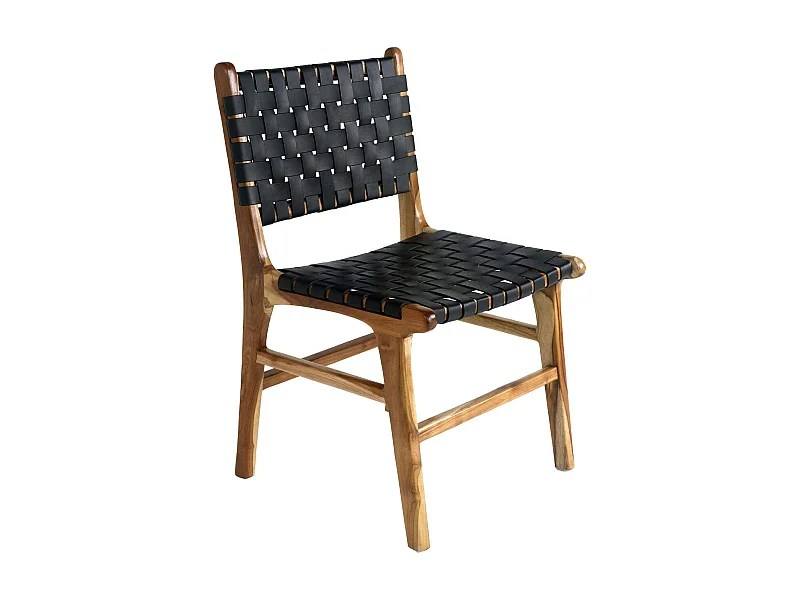 Chaise en bois et cuir tressé noir (lot de 2) MENDOZA