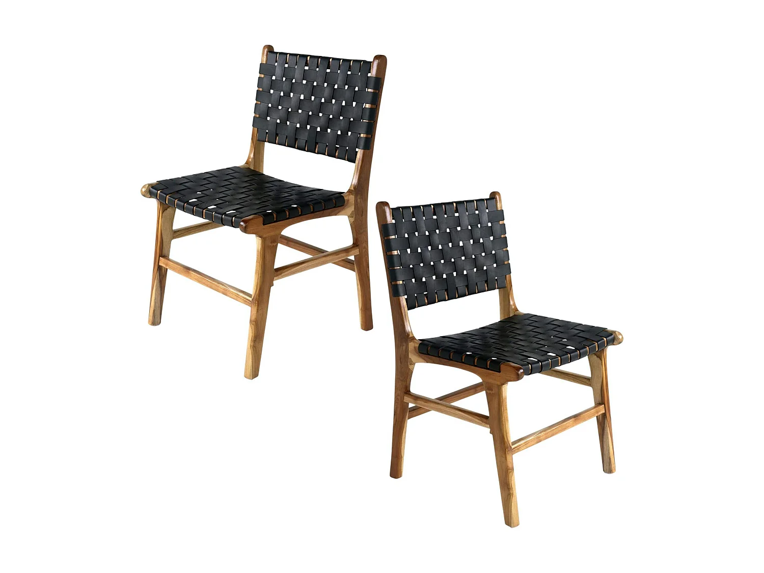 Chaise en bois et cuir tressé noir (lot de 2) MENDOZA