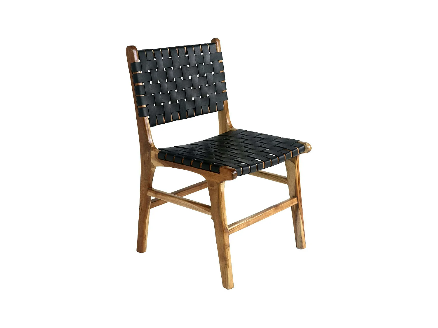 Chaise en bois et cuir tressé noir (lot de 2) MENDOZA