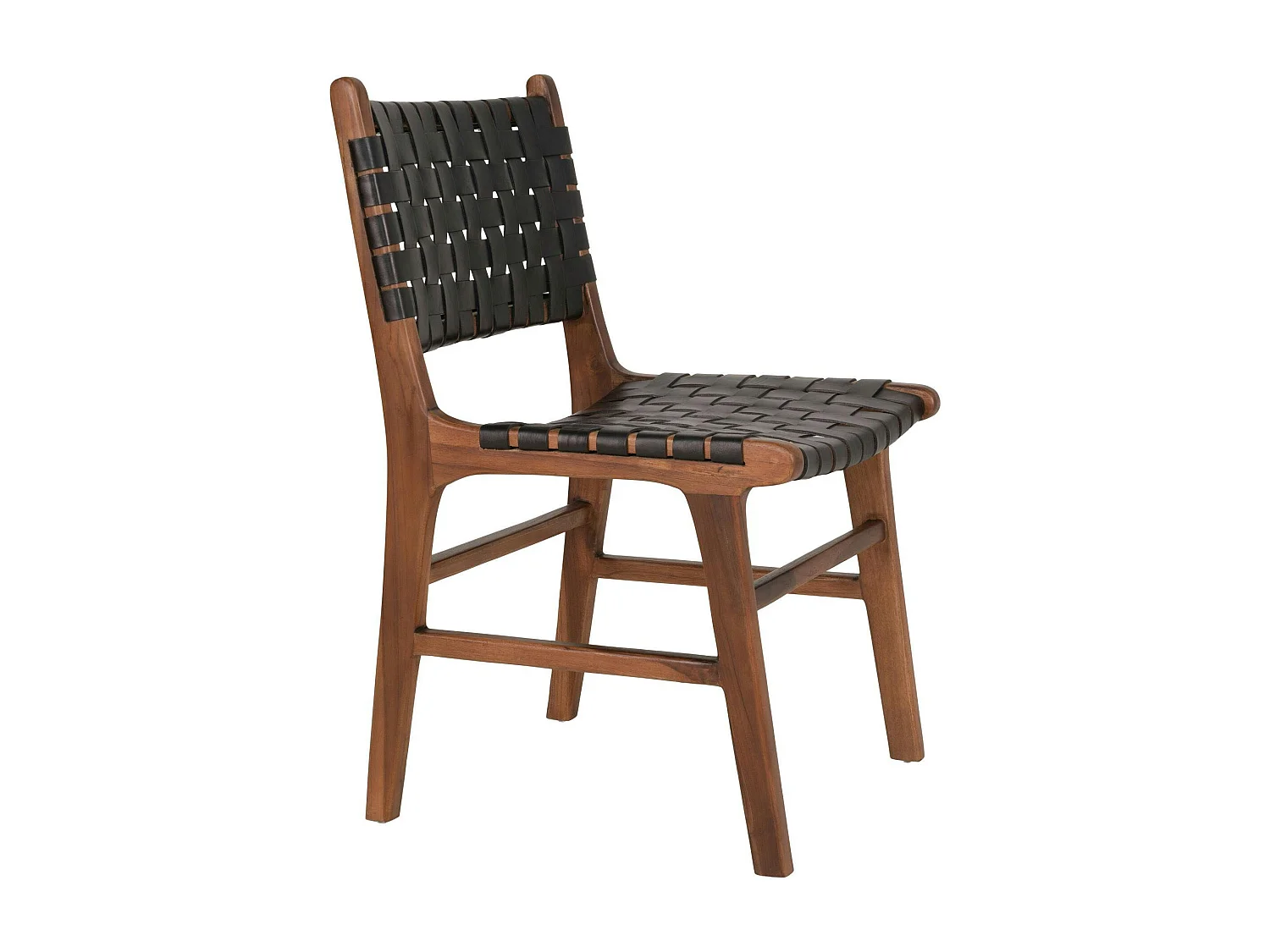 Chaise en bois et cuir tressé noir (lot de 2) MENDOZA