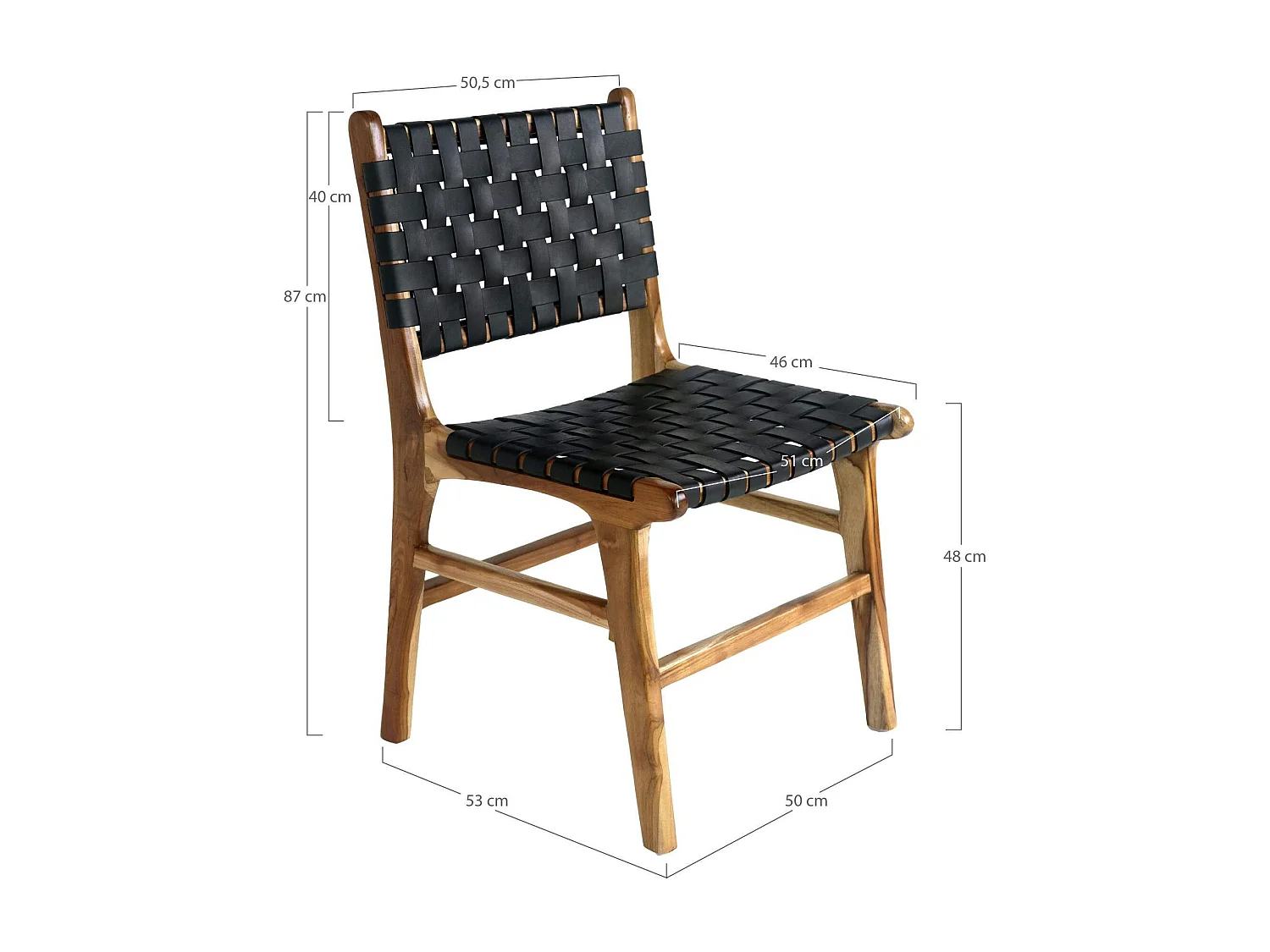 Chaise en bois et cuir tressé noir (lot de 2) MENDOZA