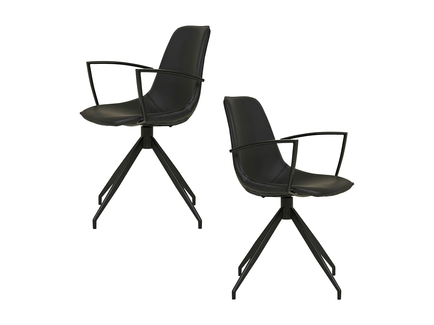 Chaise pivotante noire avec accoudoirs et motif couture (lot de 2) AMSTERDAM