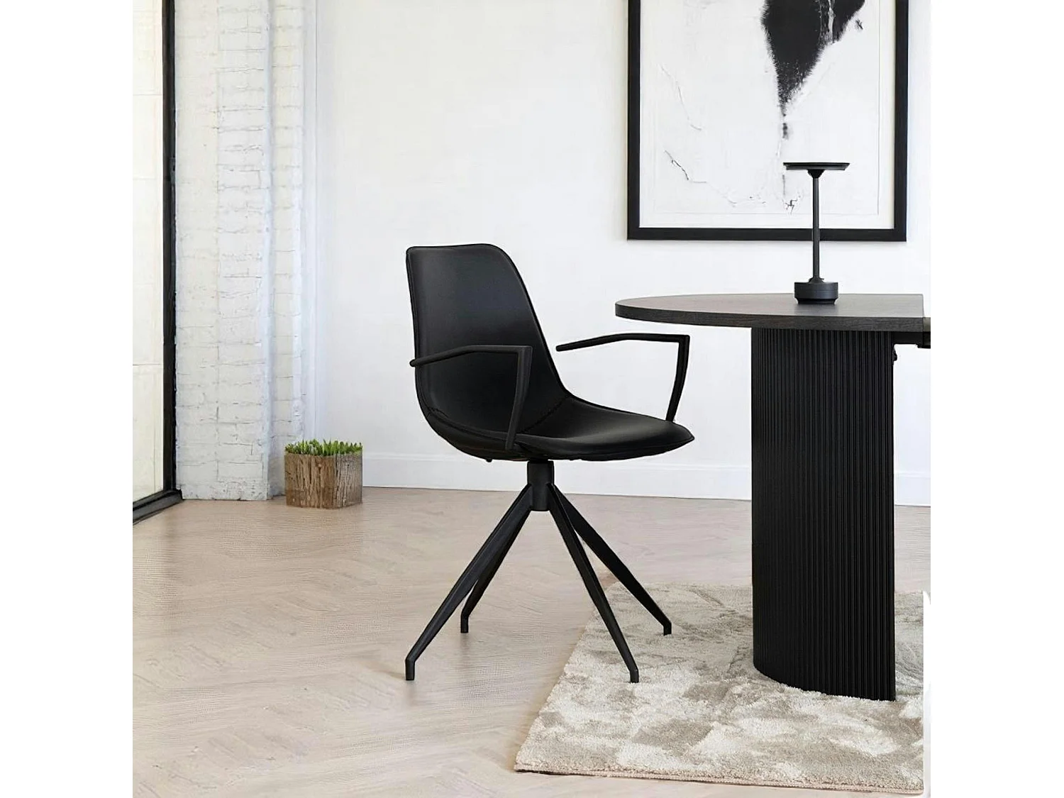 Chaise pivotante noire avec accoudoirs et motif couture (lot de 2) AMSTERDAM