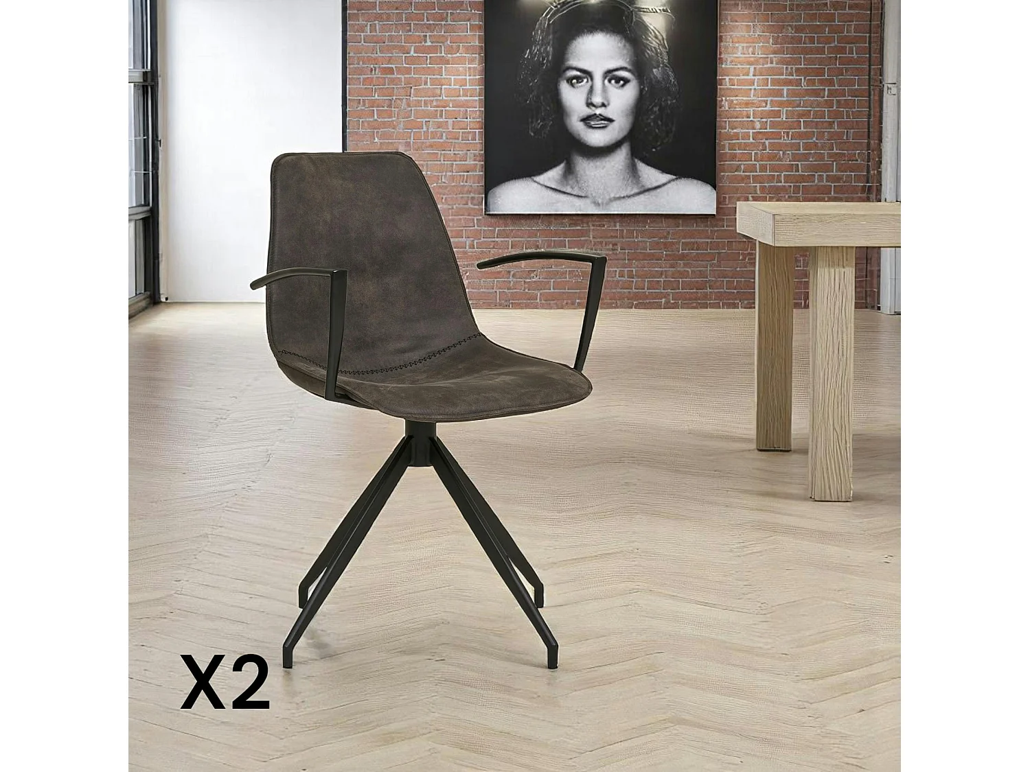 Chaise pivotante marron avec accoudoirs et motif couture (lot de 2) AMSTERDAM