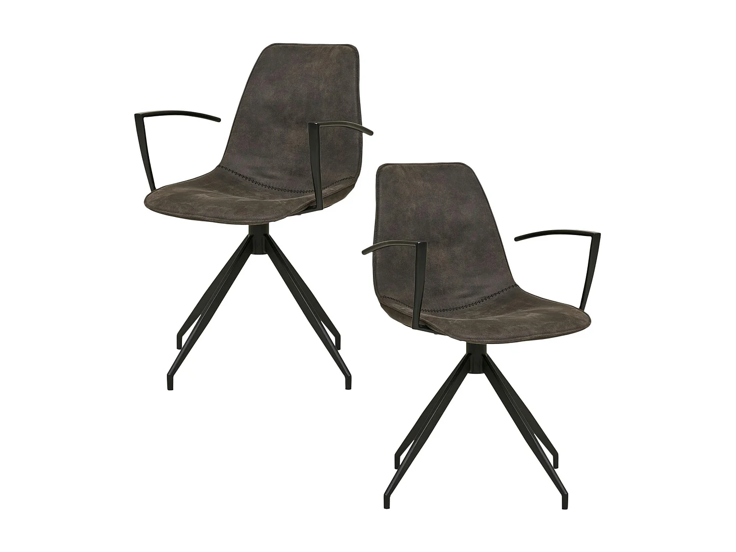 Chaise pivotante marron avec accoudoirs et motif couture (lot de 2) AMSTERDAM