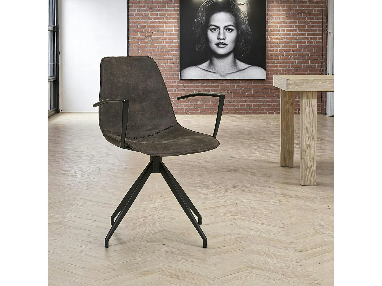 Chaise pivotante marron avec accoudoirs et motif couture (lot de 2) AMSTERDAM