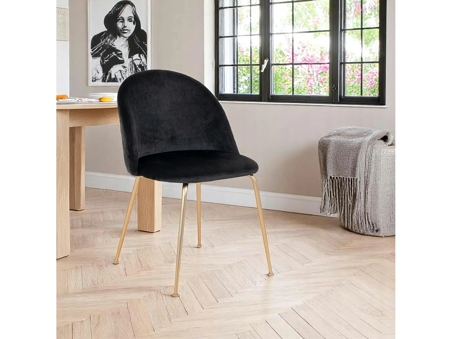 Chaise en velours noir à dossier rond (lot de 2) MONTREUX