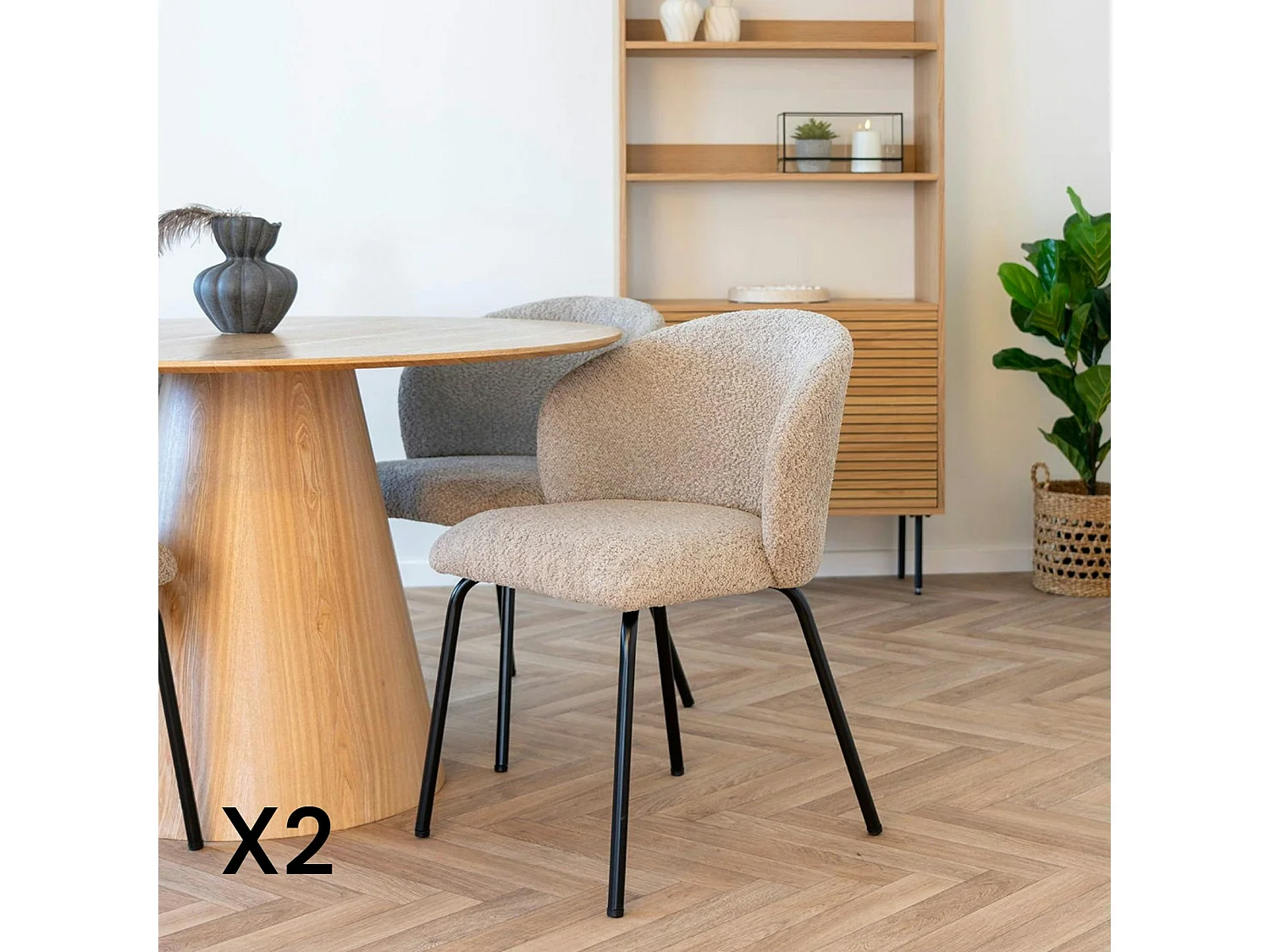 Chaise beige en bouclette avec dossier rond (lot de 2) MONTREUX