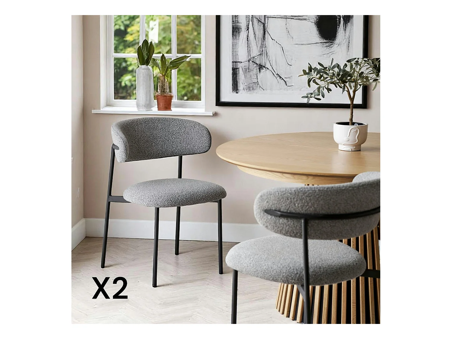 Chaise gris clair en bouclette avec dossier arrondi (lot de 2) MONTREUX