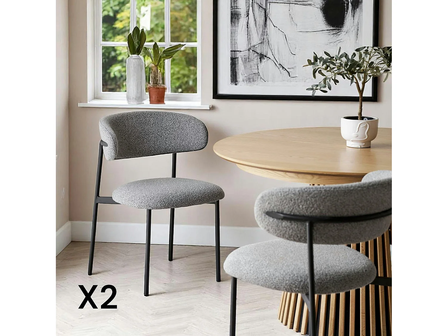 Chaise gris clair en bouclette avec dossier arrondi (lot de 2) MONTREUX