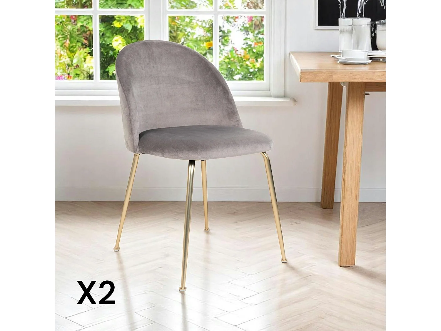 Chaise en velours gris à dossier rond (lot de 2) MONTREUX