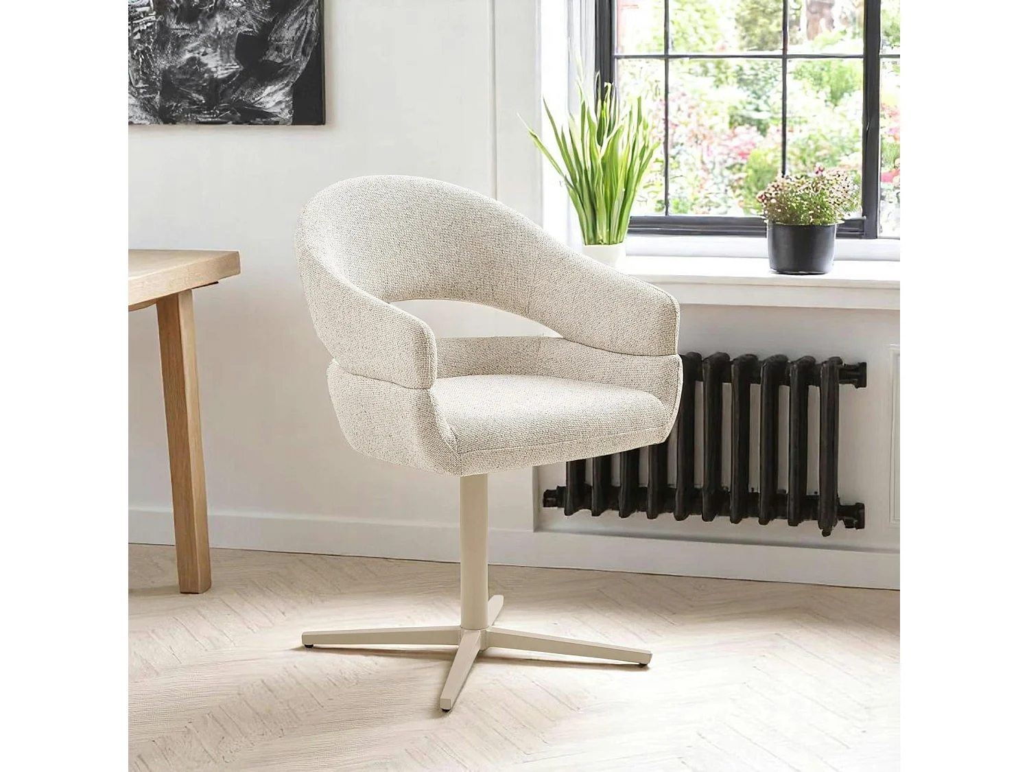 Chaise pivotante beige chiné design avec pied gris (lot de 2) MONTREUX