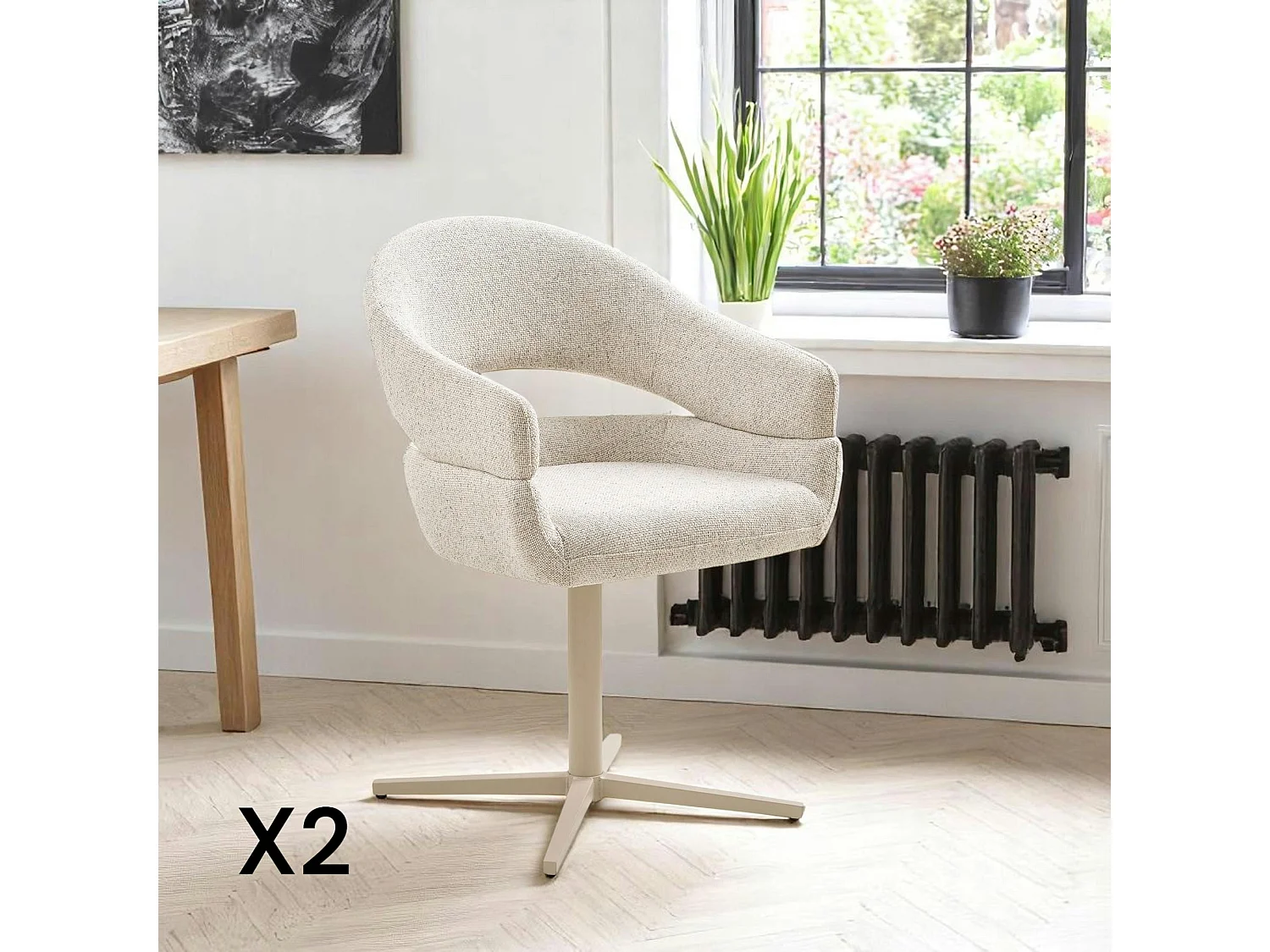 Chaise pivotante beige chiné design avec pied gris (lot de 2) MONTREUX