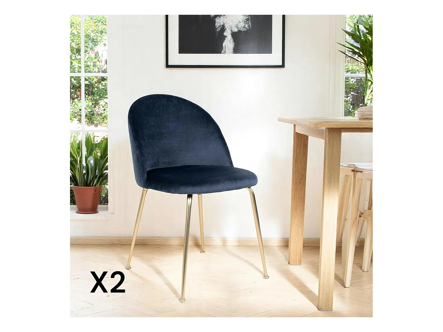 Chaise en velours bleu foncé à dossier rond (lot de 2) MONTREUX