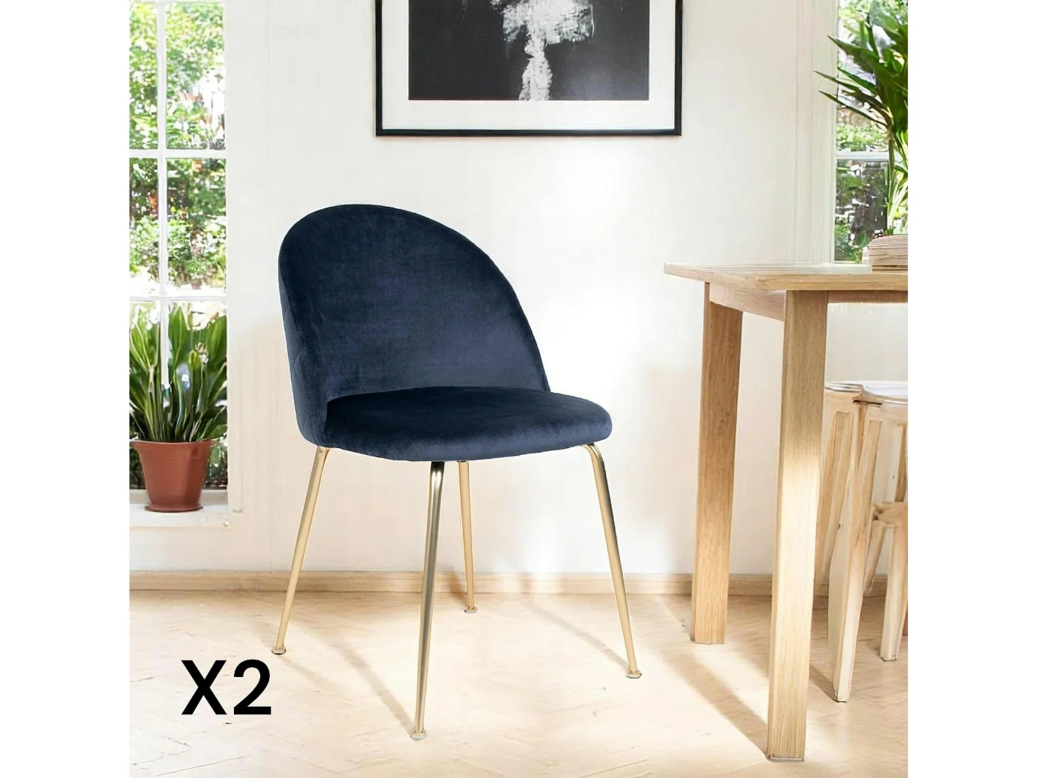 Chaise en velours bleu foncé à dossier rond (lot de 2) MONTREUX